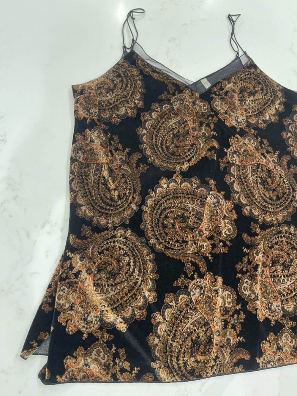 Worn once! Free People Women’s Black Paisley Velvet Cami Tank Top - Picture 2 of 11